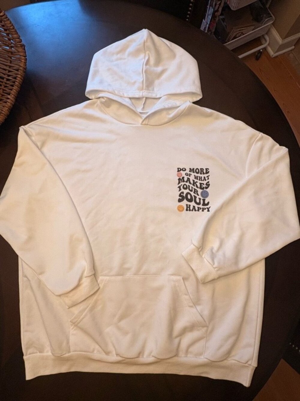 SHEIN "Do More Of What Makes Your Soul Happy" Graphic Hoodie White XL